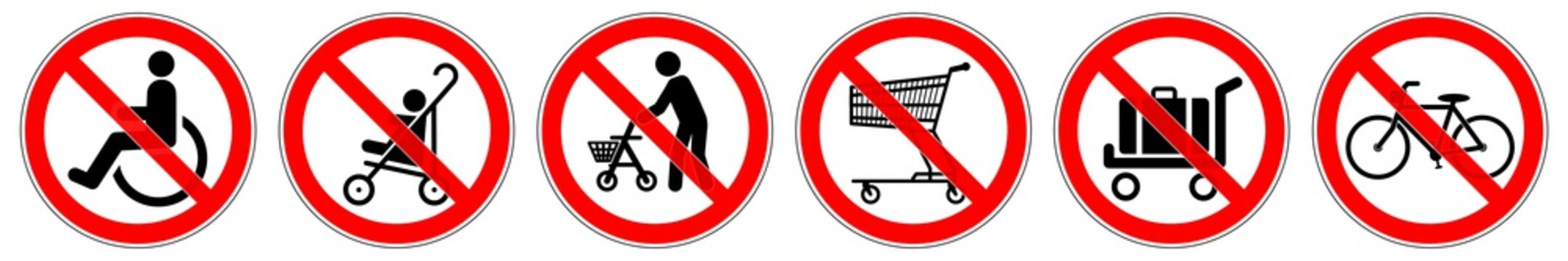 ssne22 SafetySignNewEscalator ssne - german - Rollstuhl, Kinderwagen, Gehhilfe, Rollator, Einkaufswagen, Kofferwagen verboten - Rolltreppe - english - escalator safety (ban) - xxl 6zu1 g6884