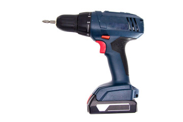 Modern and powerful battery drill on a white background