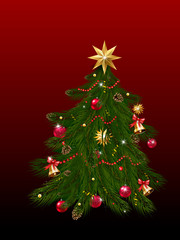 Merry Christmas and Happy New Year. Vector glitter decoration, gold