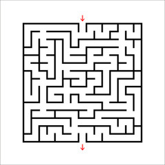 Black square maze. An interesting and useful game for kids. Children's puzzle with one entrance and one exit. Labyrinth conundrum. Simple flat vector illustration isolated on white background.