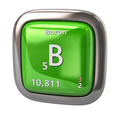 Boron B chemical element from the periodic table green icon 3d illustration on white background