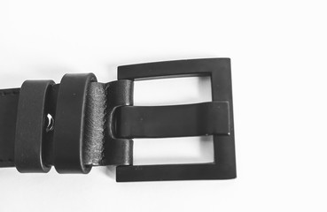 Black leather strap on white background