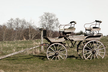 Fototapeta na wymiar Old Wooden Carriage in Field