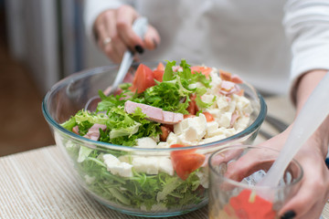 Fresh vegetable salad add sauce.
