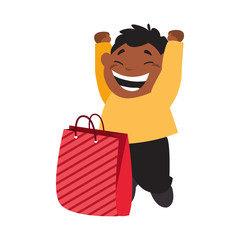 happy boy with paper bag celebration