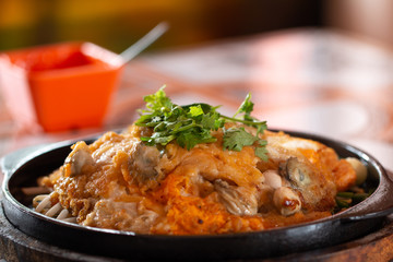 Oyster Omelette in Hot Pan