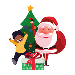 christmas santa with boy and gift tree