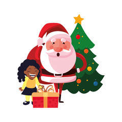 christmas santa with girl and gift tree