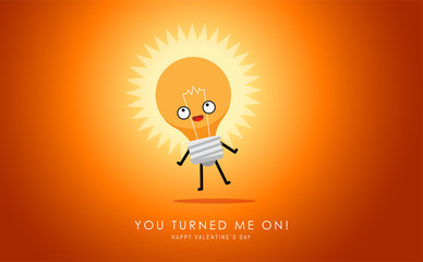 an orange bulb turned on. Valentine's vector illustration