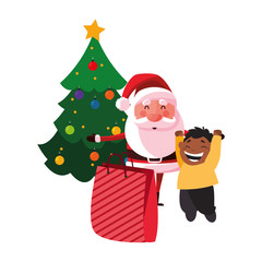 christmas santa with boy gift tree