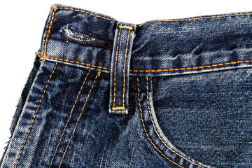 Piece of blue jeans fabric
