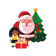 christmas santa claus with girl and gift