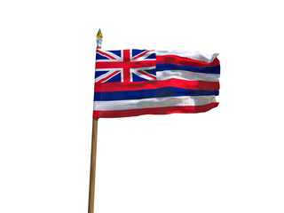 Fototapeta premium Hawaii flag USA flag Isolated Silk waving flag made transparent fabric of Hawaii US state with wooden flagpole gold spear on white background isolate real foto 3d illustration