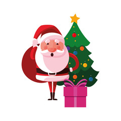 christmas santa claus with bag gifts house