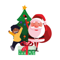 christmas santa with boy gift tree