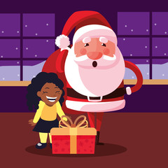 christmas santa claus with girl and gift