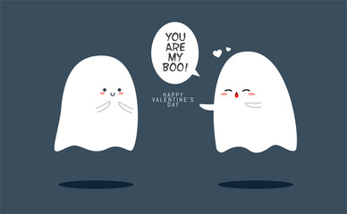 a Ghost saying "You are my boo" to other ghost. Valentine's vector illustration