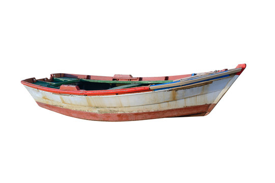 wooden fishing boat isolated on white background