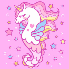 Beautiful seahorse on a pink background. Unicorn. For design, prints, posters and so on. Vector