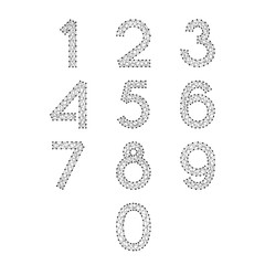 The numbers font set from 0 to 9 from abstract futuristic polygonal black lines and dots. Vector illustration.