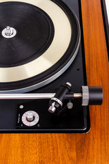 Close up of vintage turntable vinyl record playe