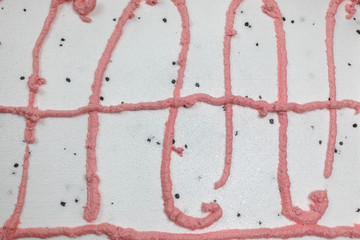 Closeup of styrofoam insulation with adhesive glue, polystyrene 