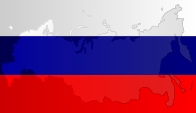 Graphic illustration of a Russian flag with a contour of its borders