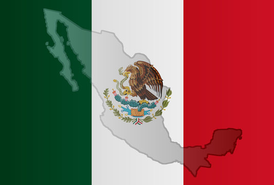 Graphic illustration of a Mexican flag with a contour of its borders