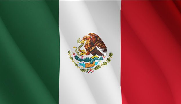 Illustration of a flying Mexican flag