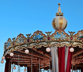 Moscow, Russia - December 16, 2018: Carousel at Revolution square on a clear day