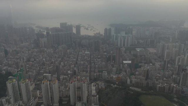 Aerial view of crowded Hong Kong housing and building in Kowloon District