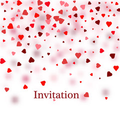 Happy Valentine's Day lettering with heart on pink glitter particles and lights background.