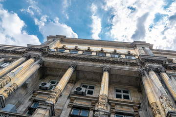 the close-up on building in Bucharest, Romania