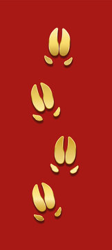 Golden pig tracks on red background. Luck symbol concerning chinese year of the pig.
