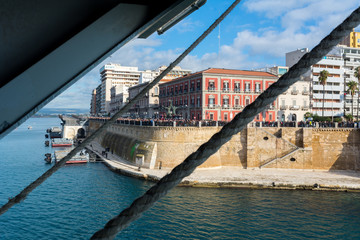 Horizontal View of the Taranto Swing Bridge Protected By Rolling Fenders for the ITS Cavour Transit