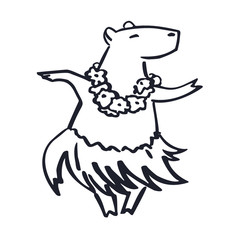 Cute Hawaii costumed dancer cartoon capybara mascot