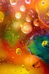 Abstract colorful Background Oil in Water surface Foam of Soap with Bubbles macro shot close-up