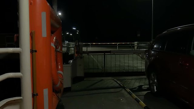 Pov crossing Kiel cannal with Ferry at Nobisfahre at night