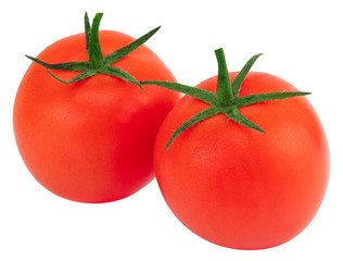 Tomatoes isolated on white. Tomato with drops. Full depth of field