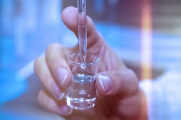 Abstract, blur, bokeh background, defocusing - image for the background. Pharmaceutical production line. Vaccine from epidemic, cancer, disease, virus