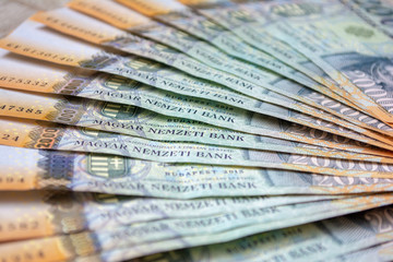 Different Hungarian banknotes, 20 thousand HUF. Stack of 20000 forints.