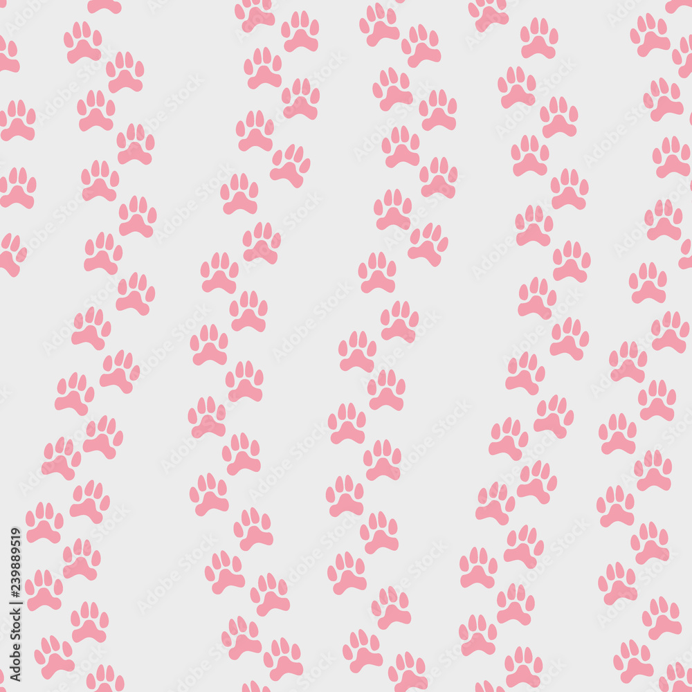 Wall mural vector seamless pattern with pink animal's footprint isolated on an empty grey background. endless t