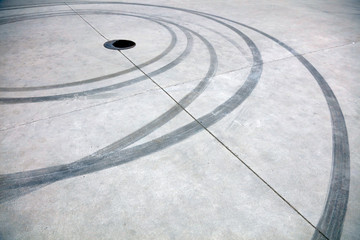 wheel track is on the cement ground