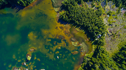 aerial view with drone of Quetrus lagoon in Tagua Tagua park