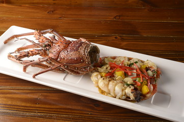 Grilled Lobster and vegetables on plate