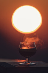 flavor espresso glass in the morning sunrise