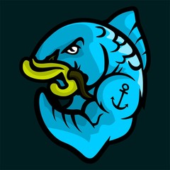Angry strong blue Carp, vector illustration