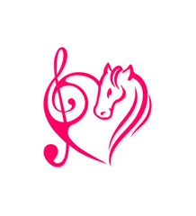 Bass and treble clef, head of horse, heart and symbol music