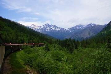 Fototapeta na wymiar Train with mountains 