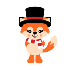 cartoon cute  fox vector with hat and scarf